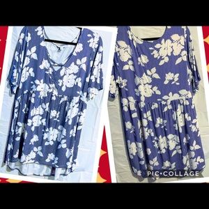 Boutique Hi-Low Flowy Top in Blue Stripes